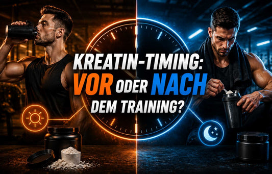 Athlet im Fitnessstudio mit Kreatin-Shake vor und nach dem Training – Vergleich zum optimalen Kreatin-Timing für Muskelaufbau und Regeneration.