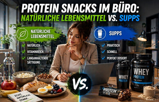 Protein Snacks im Büro Vergleich: Natürliche Lebensmittel vs Supplements für Muskelaufbau, Energie und Konzentration