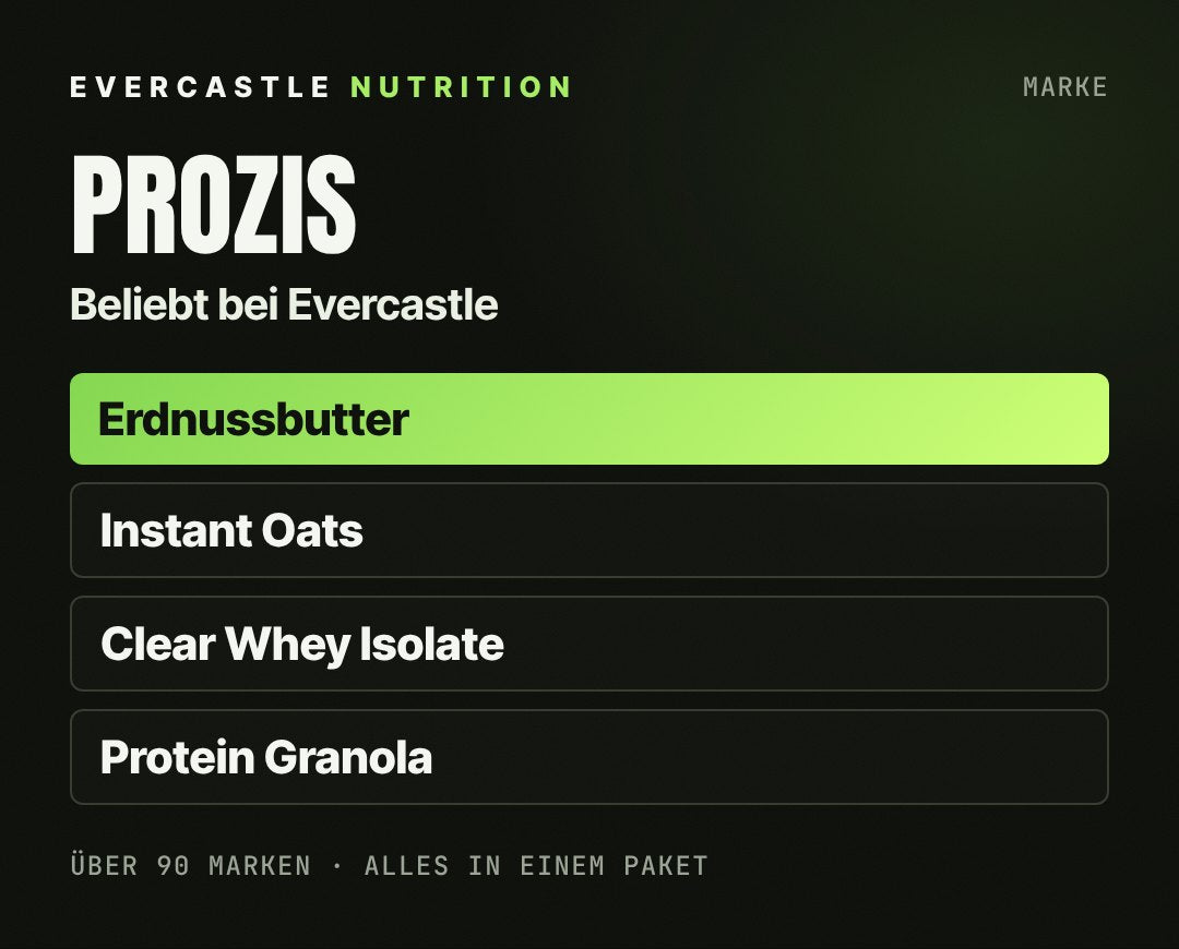Prozis bei Evercastle: beliebte Produkte wie Erdnussbutter, Instant Oats, Clear Whey Isolate und Protein Granola