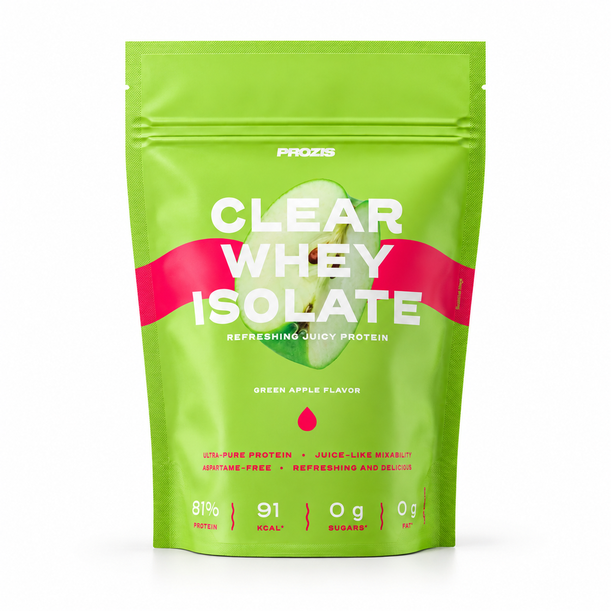 Prozis Clear Whey Isolate 500g – Grüner Apfel – Studio-Produktfoto