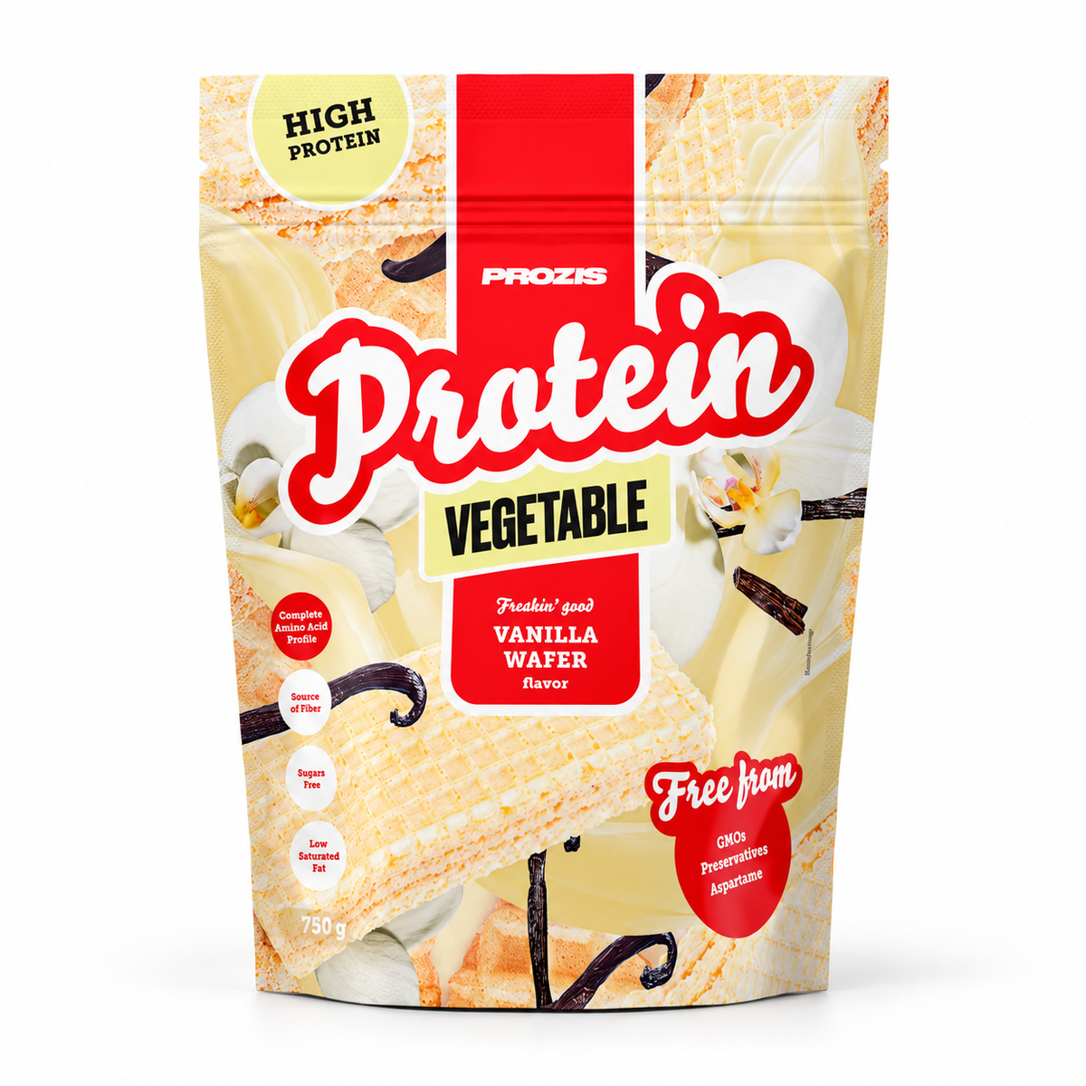 Prozis Vegetable Protein Freaking Good 750g – Vanilla Wafer – Studio-Produktfoto