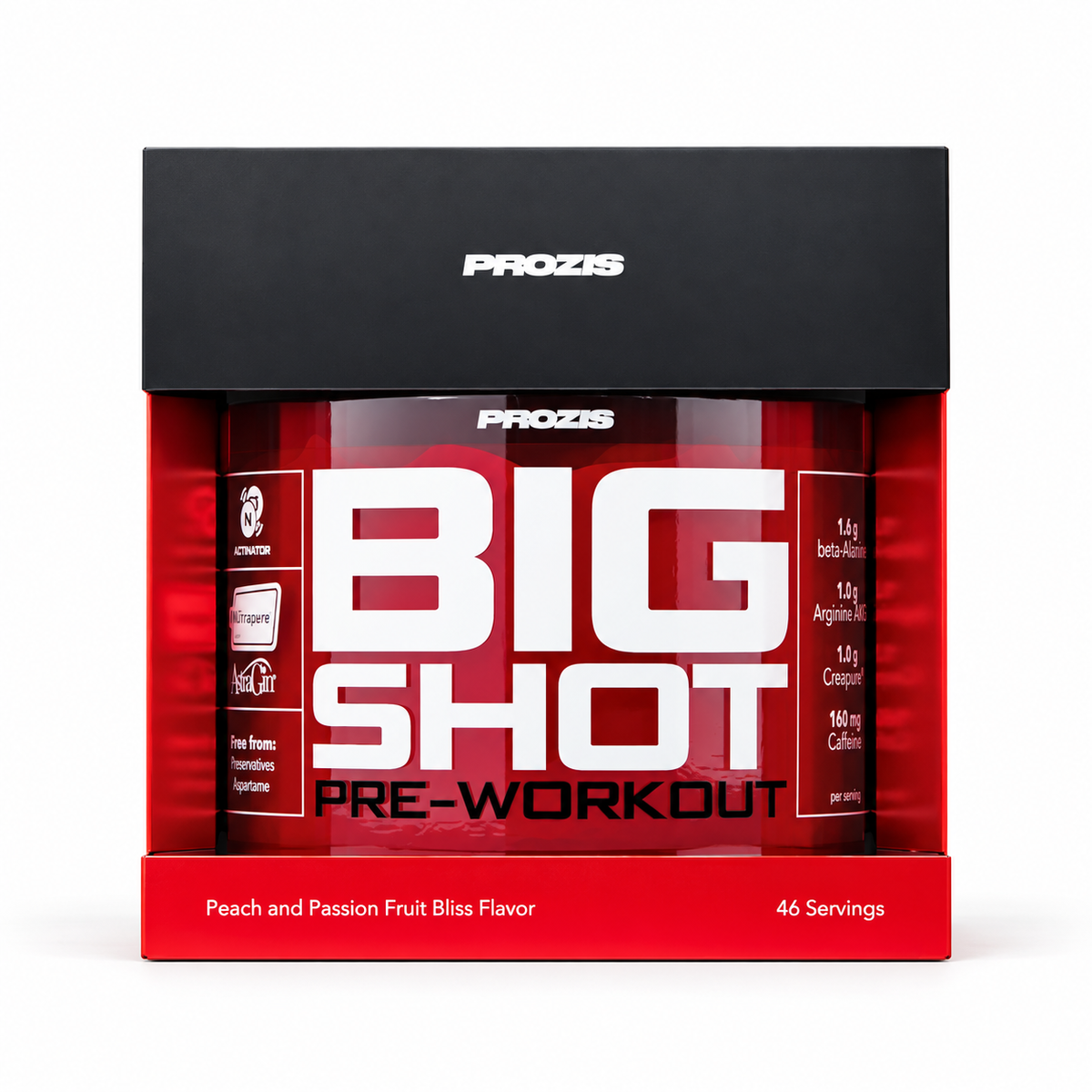 Prozis Big Shot Pre Workout 46 Servings – Peach & Passion Fruit Bliss – Studio-Produktfoto